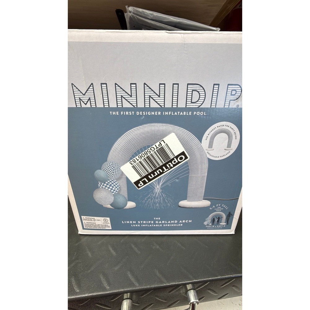 Minnidip Linen Stripe Garland Arch Luxe Inflatable Sprinkler Blue White 7.5ft W